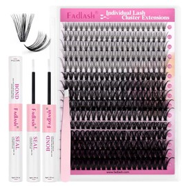 FADLASH Lash Extension Kit 20D+40D+50D Lash Clusters C Curl Lash Cluster Kit DIY Eyelash Extension Kit with Lash Bond and Seal Lash Tweezer Cluster Lashes (Kit, 20D+40D+50D-07C-Mix10-18)