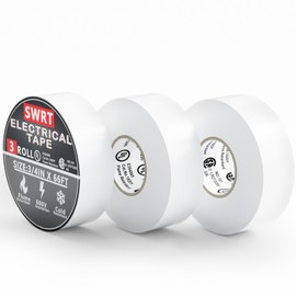 SWRT 0.75 in x 66 FT UL/CSA Listed White Electrical Tape 7 mils -600V, 3 Pack White Electric Tape Flame Retardant, Strong Adhesive, for Home DIY Electrical Repairs Professional Installations
