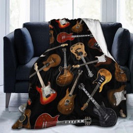 Music Musical Guitar Flannel Throw Blanket Lightweight Soft Warm Bed Throws for Home Couch Room Sofa Office Travel Camping Dorm Decor Adults Kids Gifts 50x40 Inch