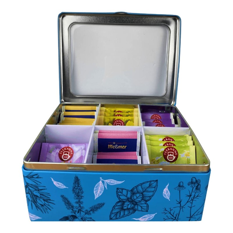 MediMuc Tea Bag Box, Blue, Rectangular Tea Bag Tin with