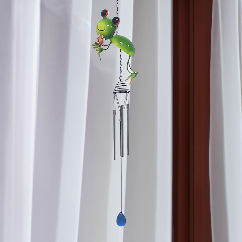 Bright Eyes Green Frog Wind Chime Hanging Decor Garden Indoor
