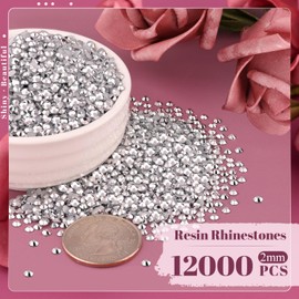 BELLEBOOST 12000PCS 2mm Resin Rhinestones Bulk for Crafting (Silver), Flatback Bedazzling Crystals for Crafts DIY Nail Decoration, Gems Charms for Tumbler Shoes Clothing Fabric with Pickup Pen and Tweezers