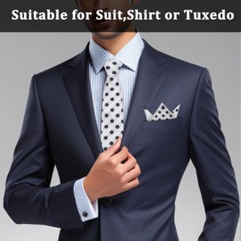 LJBFNN Mens Tie and Pocket Square Combo, Black Blue and White Polka Dot Ties for Men with Handkerchief for Business Tuxedo (Big:White,Black)