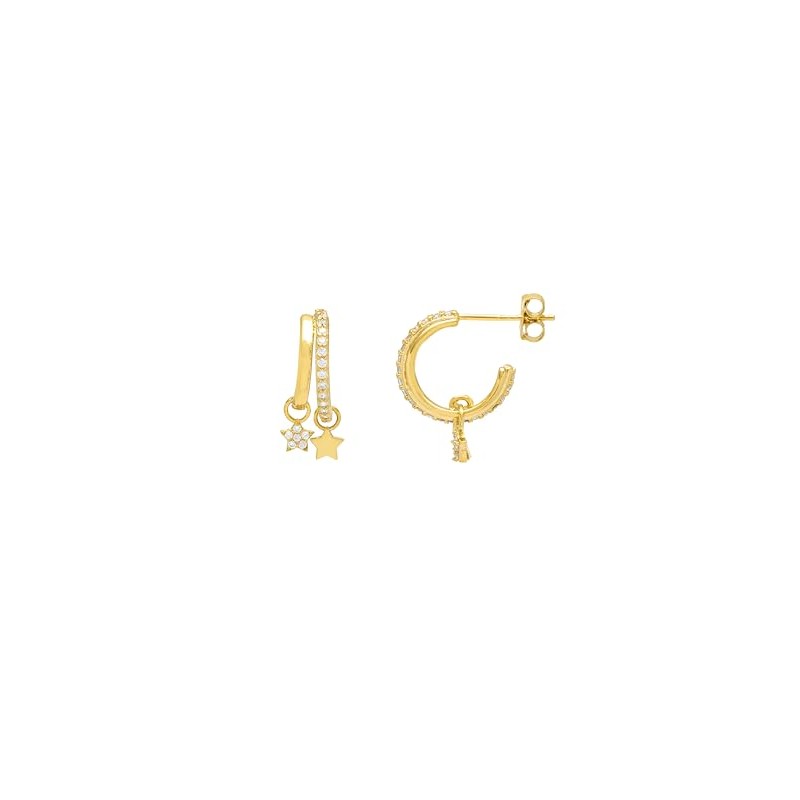 Duo Pave Star Gold Plated Hoops