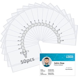 UPAUS 50PCS Pin Style Name Badge Holders, 9x5.6cm Transparent Name Tags with Clip and Pin, Clear Plastic Name Tag Holder, Horizontal Id Card Holders for Meeting Seminar Show Event and Conference