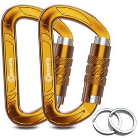 3inch Auto Locking Carabiner Clips Heavy Duty, 12KN /2697lbs Lightweight keychain carabiners, Sturdy Twist Lock Caribeeners for Camping Hiking Hammock Swing Backpack, dog leash and Harness etc, Gold