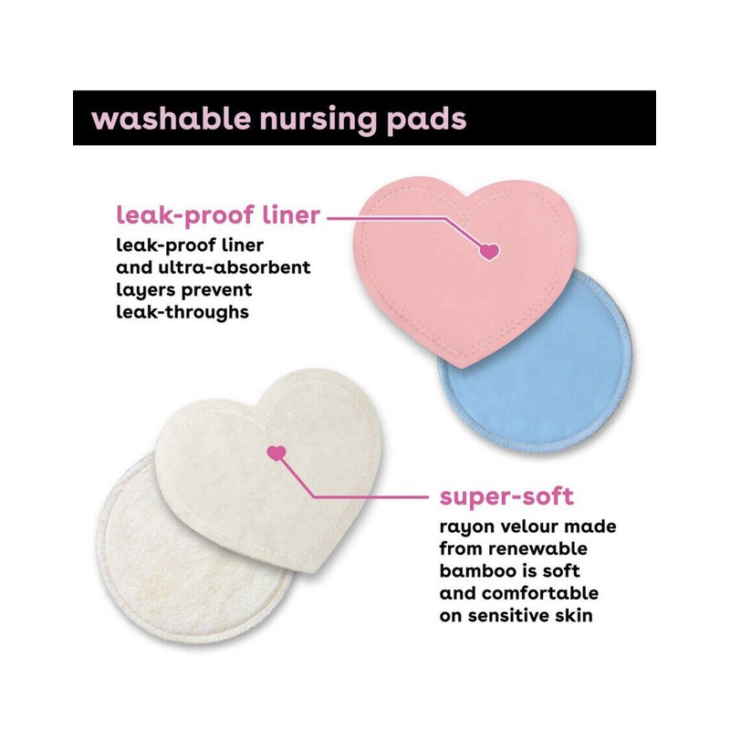 Bamboobies® Washable Nursing Pads For Breastfeeding, Reusable Breast, 2 Pair
