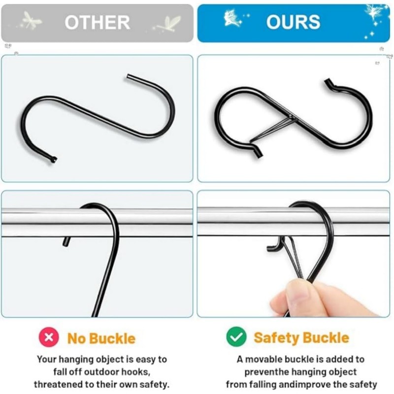 HIDOSNG 20Pcs S Hooks with Safety Buckle, 3.5 inch Heavy