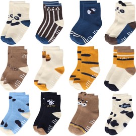 Yafane 12 Pairs Baby Socks Non-Slip Cotton Socks for Boys and Girls 0-7 Years, Multicolour 11