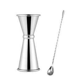 BTtime 30ml/45ml Jigger Cups Set of 2 Graduated Ounce Cups Stainless Steel Cocktail Spoon 30cm Double Head Measuring Cup Bartender Barware Cocktail Tools Set