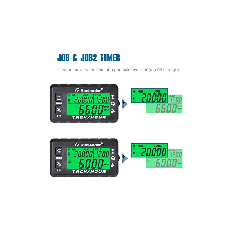 Runleader Hour Meter Tachometer, Maintenance Reminder, Alert RPM Reminder, Initial