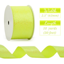 DINDOSAL Yellow Glitter Wired Ribbon 2.5 Inch x 10 Yard Lemon Yellow Wired Ribbon for Wreaths and Bows, Crafts and Floral Supply, Yellow Spring Ribbon, Summer Ribbon, Wedding and Baby Shower
