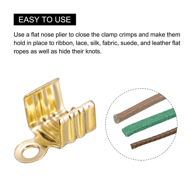 uxcell 200Pcs Fold Over Cord Ends, 5x7.5mm Terminators Crimp End