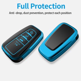 Compatible with Toyota Key Fob Cover with Keychain Soft TPU Key Protector Case for 2020-2022 Prius Corolla Highlander 2018-2024 RAV4 Camry C-HR Avalon GT86 Smart Key(only for Keyless go)Blue