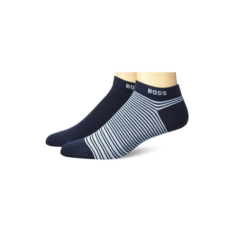 BOSS 2-Pack Stripe and Solid Cotton Ankle Socks
