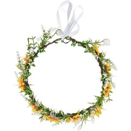 Green Leaf Floral Crown Eucalyptus Flower Women Headband Flower Headpiece Bridal wreath Sunflower (Style1, One Size)