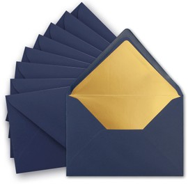 25 x metallic gold lined envelopes DIN C5, dark blue, 156 x 220 mm, wet seal with pointed flap - FarbenFroh by Gustav Neuser.