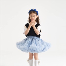 Alunsito Kids Girls Tutu Dresses Toddler Solid Color Tulle Skirt Toddler Little Girl Ballet Dance Skirt Light Blue L 8-10 Years