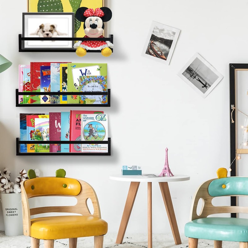 AZSKY Classic Nursery Book Shelves Black Wooden Floating Shelves Wall