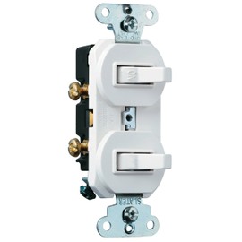 Legrand Pass & Seymour 696WGCC6 Combination Switch, One 15 Amp 120/277V Single Pole Toggle Switch and One 15 Amp 120/277V 3-Way Toggle Switch, Grounding, White (1 Count)