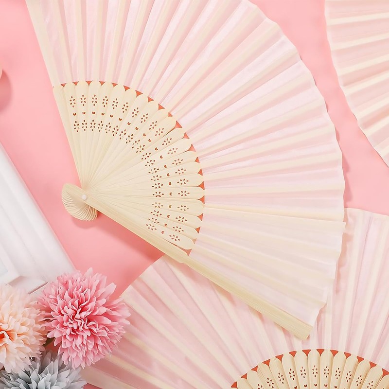 FVBKCOT 2 Pieces White Wedding Fans, Hand Fan Folding, Folding