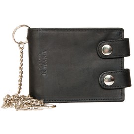 FLW Men's RFID Black Biker's Small Strong Genuine Leather Wallet with 45 cm Long Chain