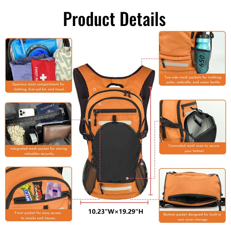 Zavothy Hydration Backpack with 3L Water Bladder Small Hiking Water