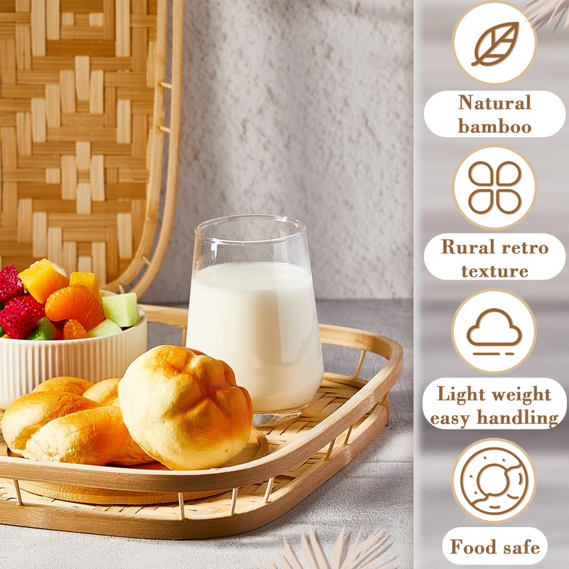 FillTouch 12 Pcs Bamboo Wicker Serving Trays 16.93 x 13