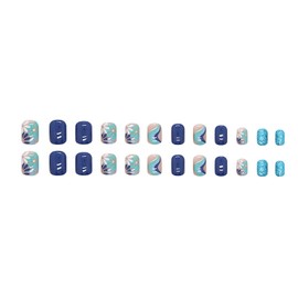 Press on Nails Short Square SWEKKE Summer Fake Nails Blue Full Cover Flower False Nails with Swirl Designs Glitter Glossy Glue on Nails Acrylic Nails Artificial Nails for Women Girls 24 Pcs