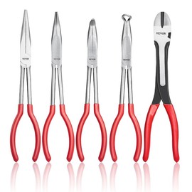 VEVOR 5-Piece Needle Nose Pliers, 11 in Long Needle Nose Pliers Set, Diagonal Cutting Pliers, 45°/ 90° Bent Nose Plier, Round Nose Plier, Long Nose Plier, Professional Pliers Set with Storage Bag:_11 inch【5 pcs】