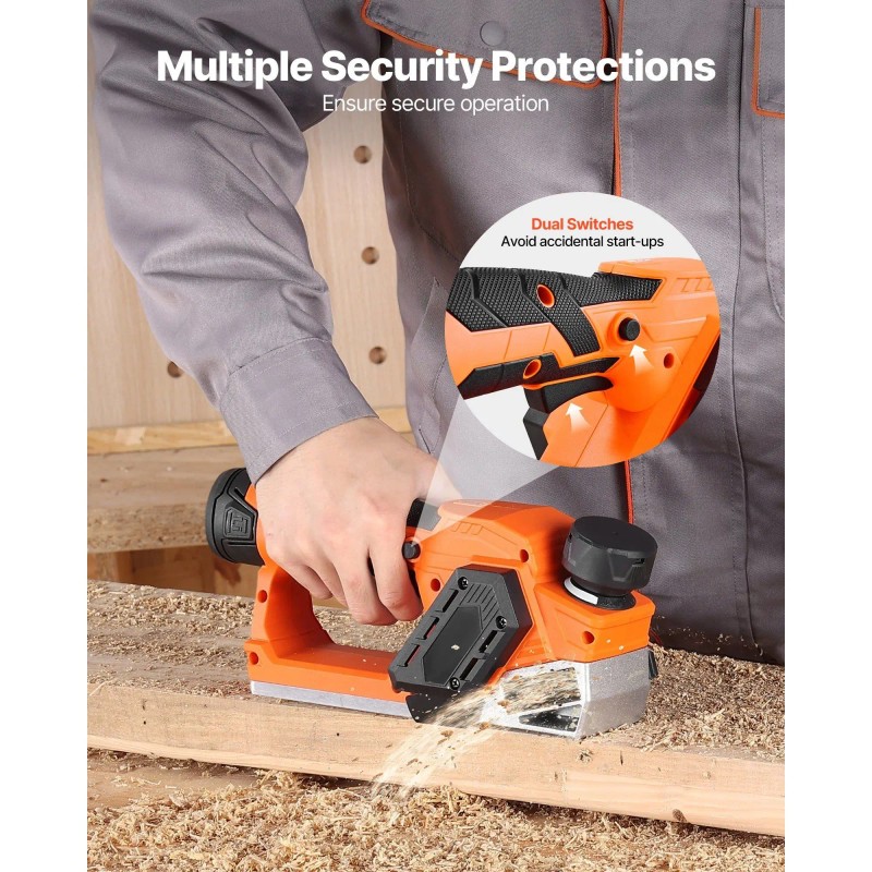 Cordless Handheld Wood Planer 2-1/5 Inch 12V Lithium Battery Adjustable