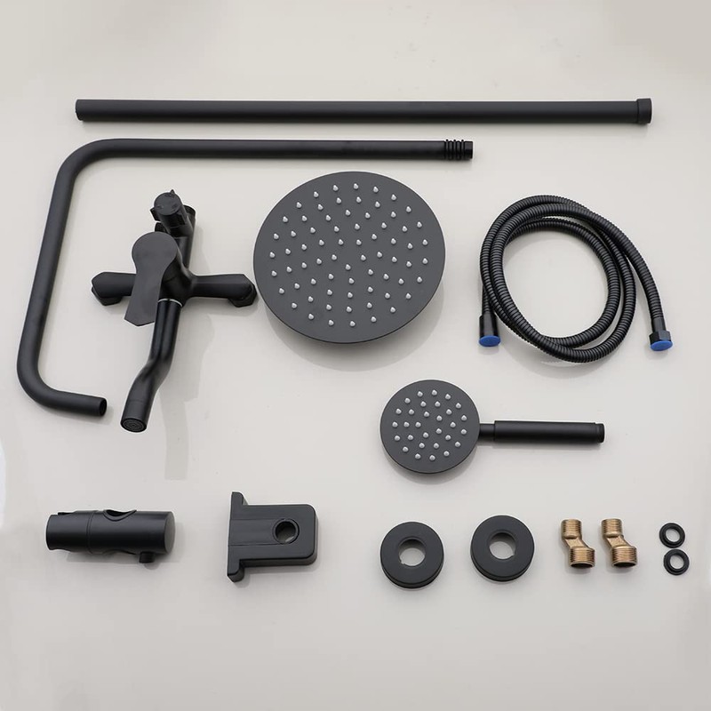 OUBONI Exposed Shower System 8 Inch Rainfall Shower Head Matte