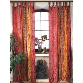 GURU SHOP Boho Patchwork Curtains, 1 Pair Bohemia Curtain Made of Sare Fabric, Unique 300 cm - Orange, Synthetic, Decorative Curtains