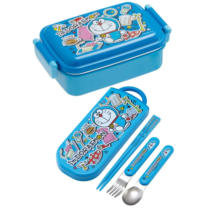 Skater TACC2AG-A Trio Set Doraemon Stickers, Chopsticks Spoon, Fork, Antibacterial,