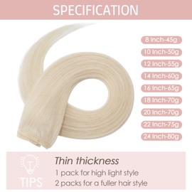 Silk-co Real Hair Clip-In Extensions, 8 Wefts, 18 Clips, 65 g, Blonde Hair Extensions, Remy Real Hair Clip-In Extensions, 70# Whitish, 40 cm