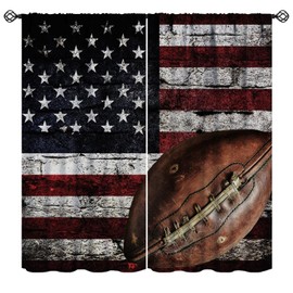Mchenxin American Flag Curtains, Old American Football Sports Games Rustic Vintage United States Stars Stripes Window Drapes for Kids Boys Teens Bedroom, 42x45in (No Blackout)