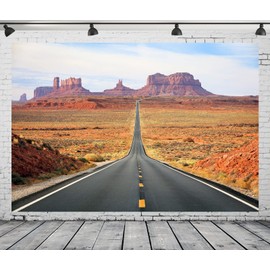 CORFOTO 7 x 5 ft Red Rock Canyon Empty Road Photo Background Desert Panorama Highway View Photography Background Asphalt Road Landscape Route 66 Background