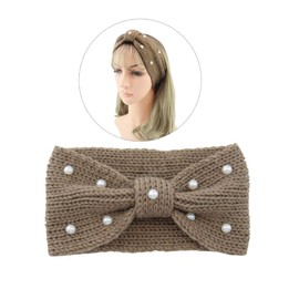Minkissy 1pc Knit Woolen Headband Decor and Bowknot Cozy Winter Headwrap for Women Khaki for Outdoor Activities Like Riding and Camping