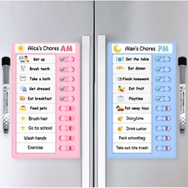 Chore Chart for Kids, Morning/Bedtime Routine Chart, Dry Erase to Do List, Magnetic Checklist, Visual Schedule for Kids (bluepink)