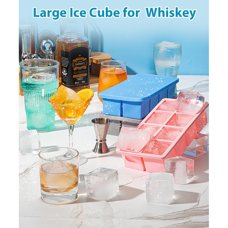 Large Ice Cube Tray 2 Pack, Lxndaser 2 Inch Silicone
