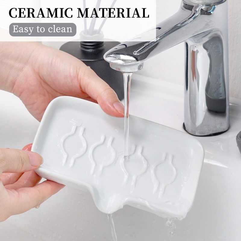 ANTIS'S HOME Ceramic Soap Dish with Drainage, Self-Draining Soap Holder