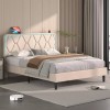 Vecelo Bed Frame with LED Light USB Ports Queen Full