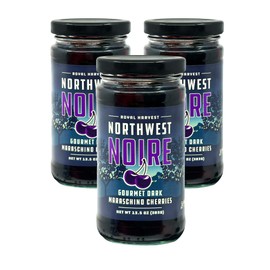 Royal Harvest Maraschino Northwest Noire Cherries, 13.5 oz | Made with Natural Ingredients | Non-GMO | Premium Dark Cherries [Pack of 3]