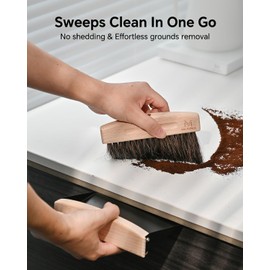 Small Coffee Brush and Dust Pan Set - Barista Broom for Espresso Station Countertop Cleaning, Magnetic Retention & Natural Horsehair, Barista Tools Crumb Sweeper for Home, Coffee Bar, Black