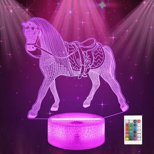 Ammonite Horse Night Light for Girls, Horse Lamp for Kids Room Decor with 16 Colors Change Remote Control & Timer, Birthday Gifts for Boys Girls Lovers Adult