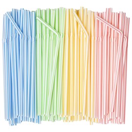 Comfy Package Comfy Package, [500 Count] Flexible Disposable Drinking Straws - 7.75" High - Assorted Colors Striped