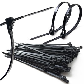 Parhaat [Repeating Cable Ties] Width 0.2 x Length 7.9 inches (5 mm) x Length 7.9 inches (200 mm), Pack of 100, Repeat Tie, Inselock (Black)