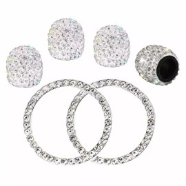 Unbranded 4 Tire Valve Caps & 2 Ignition Ring Auto Engine Start Stop White Crystal Bling