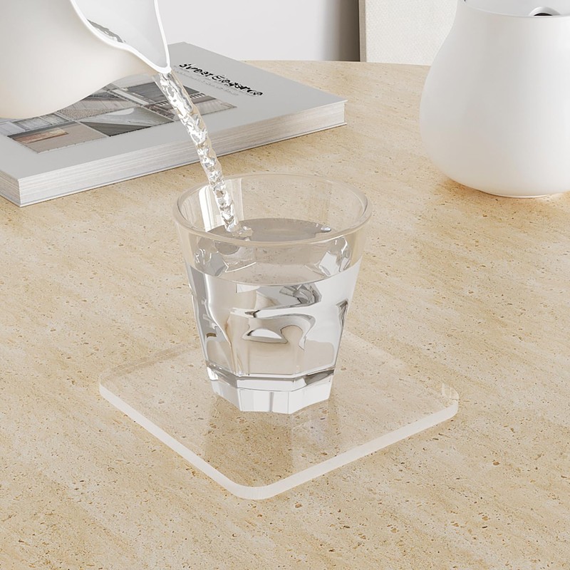 Sweet Elegance Acrylic Coaster, Rectangular Bar Drink Coaster, Clear Square