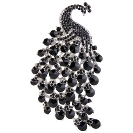 EVER FAITH Women's Austrian Crystal 4 Inch Elegant Peacock Animal Brooch Black Silver-Tone